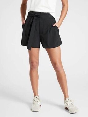 Athleta Black Skyline Belted Mid Rise Ruffle Sustainable Paper Bag Shorts NWOT